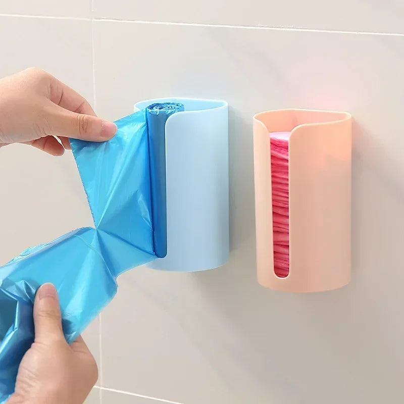 Hemasa 1pc Kitchen Garbage Bag Storage Hole-Free Holder Self-Stick Wall Mounted Home Bathroom Plastic Bag Holder