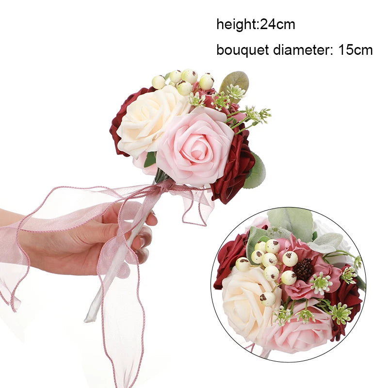 YeeNanee Wedding Gold Hoop Bouquet for Bridesmaids Floral Rose Eucalytpus Metal Ring Wreath Bridal Shower Ceremony Decoration