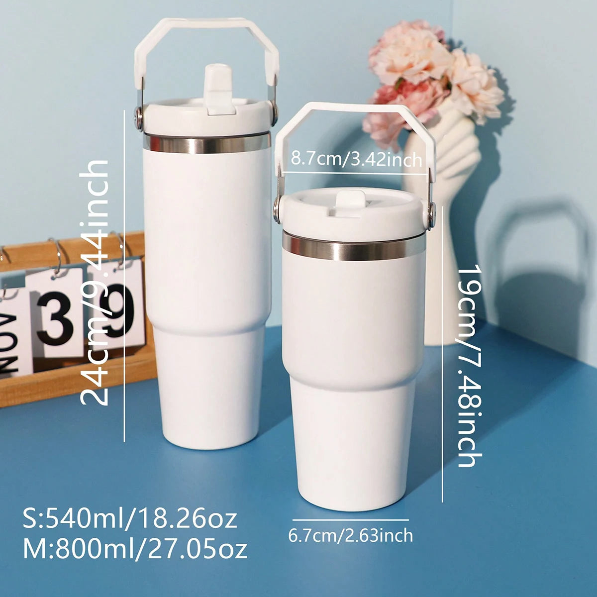 Hemasa 1pc Tumbler with Handle and Straw Lid