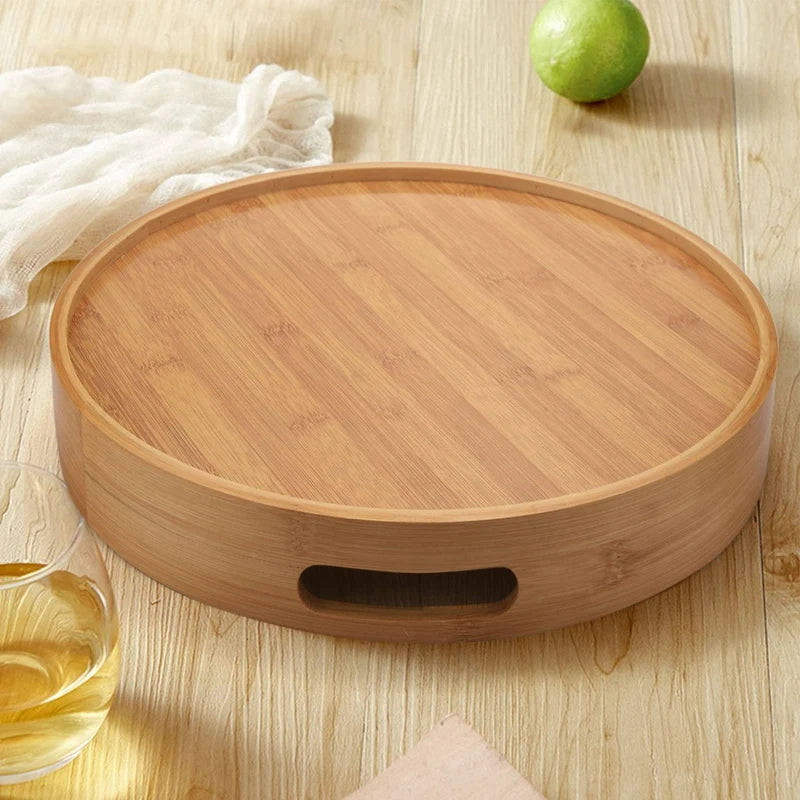 Promotion! Round Serving Bamboo Wooden Tray for Dinner Trays Tea Bar Breakfast Food Container Handle Storage Tray 3 mirror tray