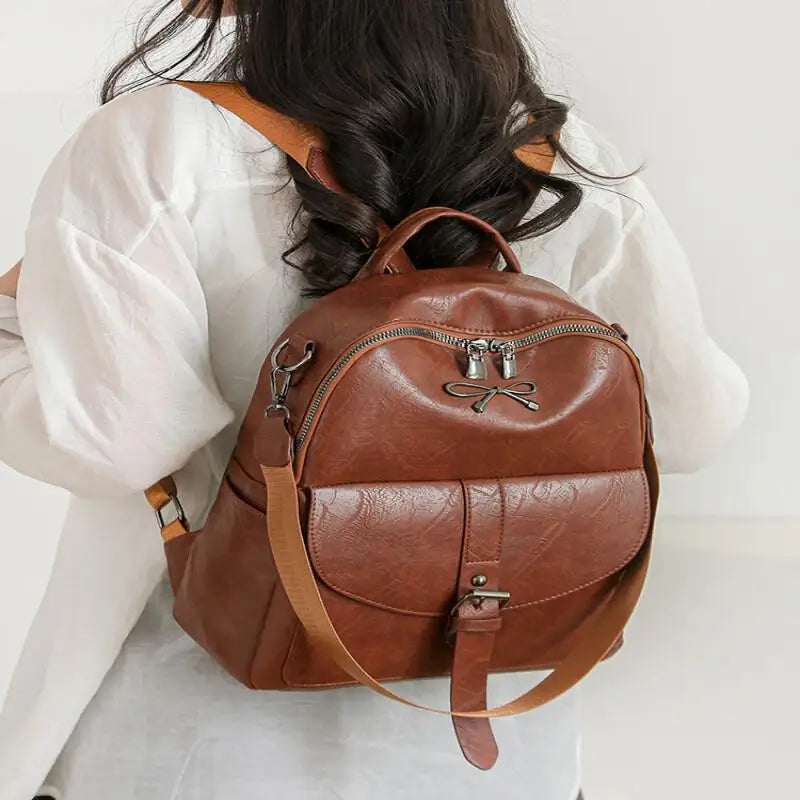 Tejesa Women's  Leather Casual Backpack Waterproof Middle and High School Students Cross Shoulder Single Shoulder Handbag