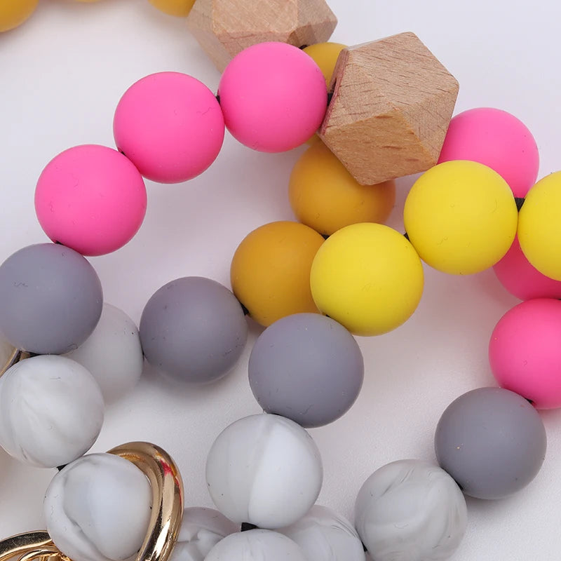 New Anti-Loss Women Wristlet Bracelet Keychain Silicone Round Beaded Keyring For Lobster Clasp Keychain Jewelry Bracelet