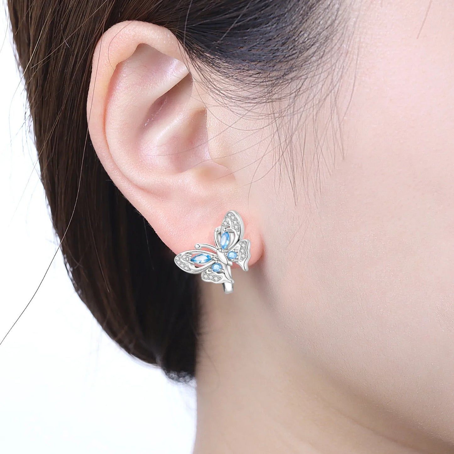 Orstarry S925 Sterling Silver Earring Exquisite Beautiful Blue Butterfly Earring For Women Birthday Gift Silver Jewelry
