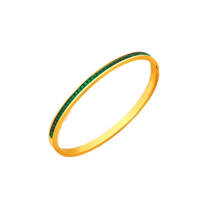 Hemasa Full Zircon Cuff Bracelet for Women ./Gold Color Stainless Steel   Bangle