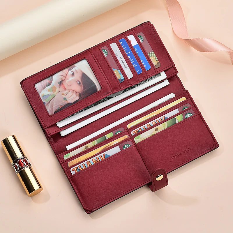 Pierre Cardin wallet purses for women coin purse card holder  Multifunctional fashion Beige Brown/Wine Red