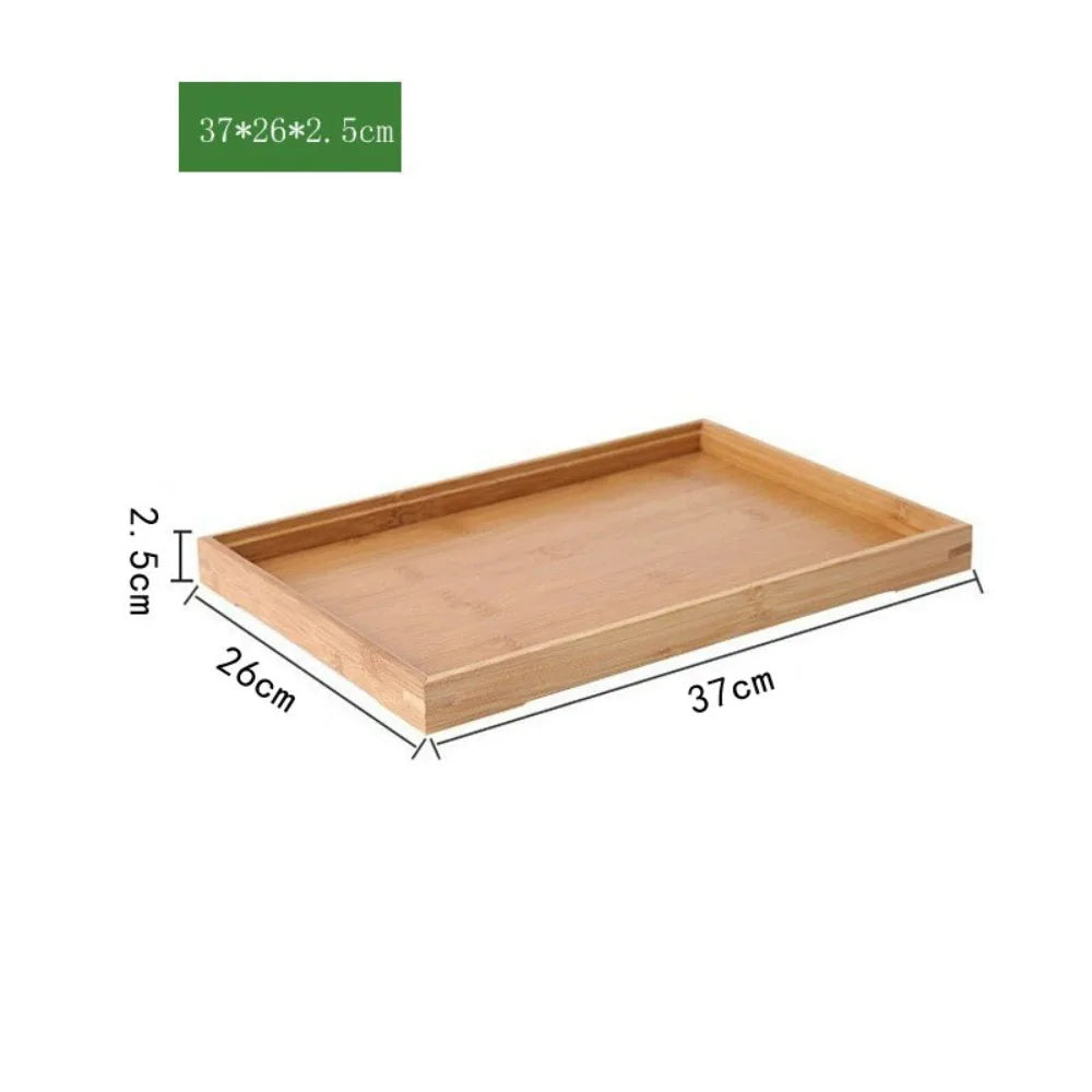 New Rectangular Bamboo Storage Tray Retro Solid Wood Storage Plate Household Tea Tray Water Cup Plate Home Kitchen Supplies