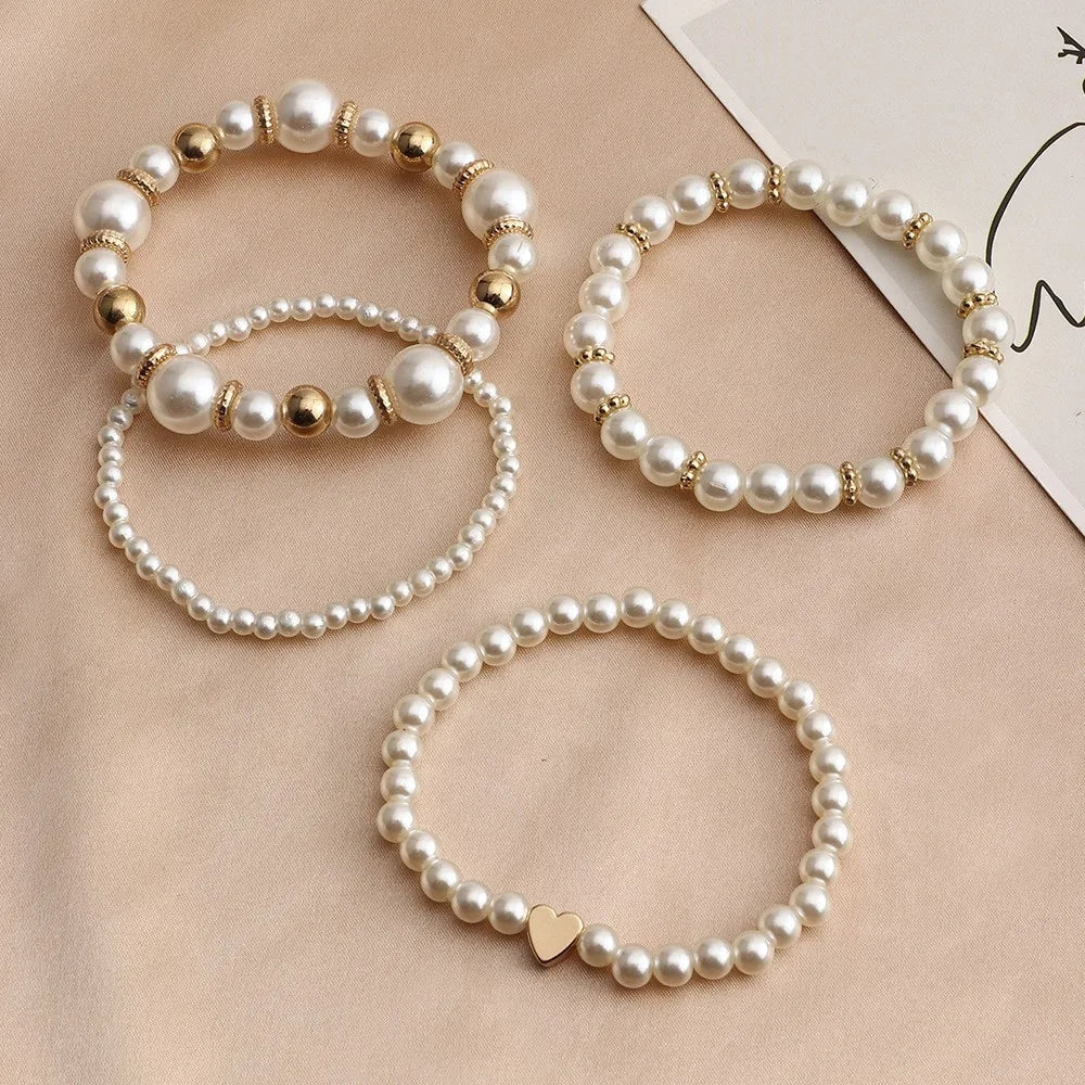 4 Pcs French Retro Simple Imitation Pearl Bracelets Set For Women Bridal Fashion Temperament Combination bracelet Jewelry Gift