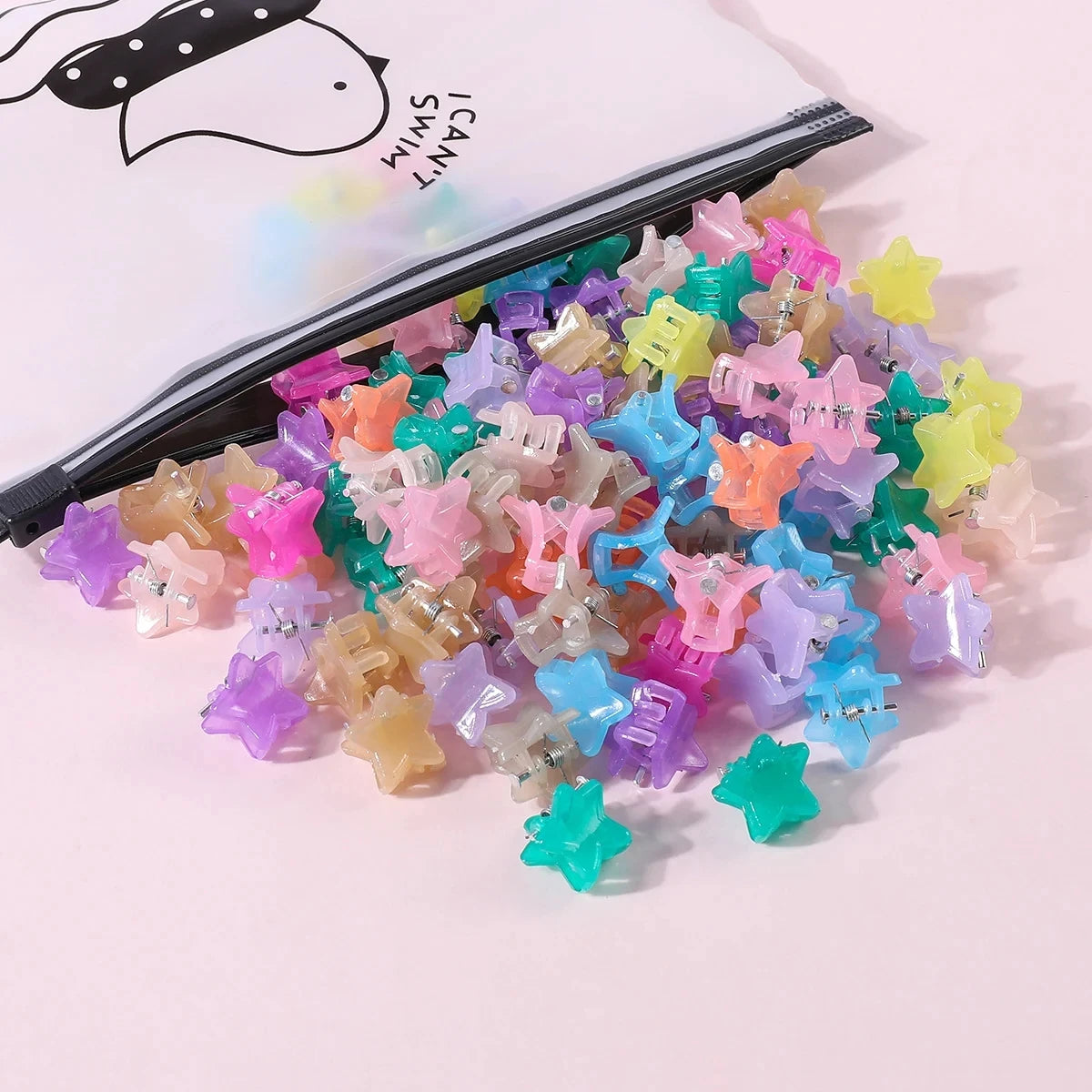 50pcs Girls Small Hair Claw Clips Colorful Plastic Clips Hairpin Flower Heart Mini Multi-Shape Hair Claw Kids Hair Accessories