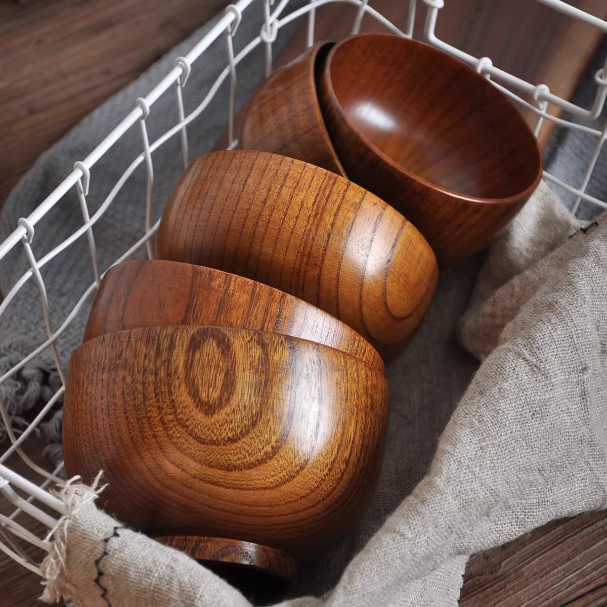 Hemasa Japanese Wooden Bowls Children Baby Adults Small Soup Bowls Solid Wood Salad Bowls
