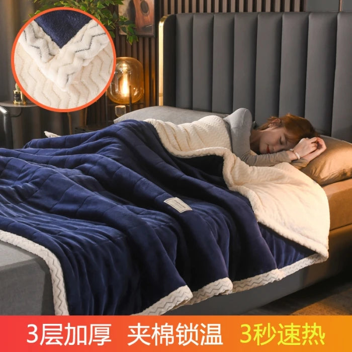 Coral Fleece Autumn Winter Warm Blankets for Bed 3 Layers Thicken Flannel Blanket Quilt Soft Comfortable Warmth Quilts Washable