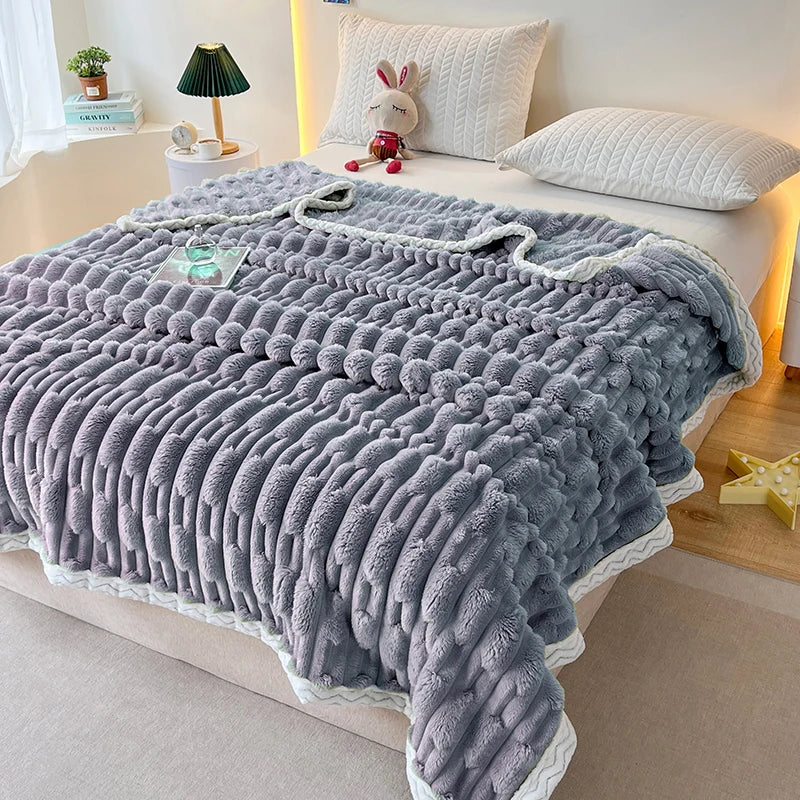 Stripped Blanket for Bed Thermal Blanket King Size Sherpa Fleece Throw Blanket for Couch Sofa Bedroom Soft Warm Blanket
