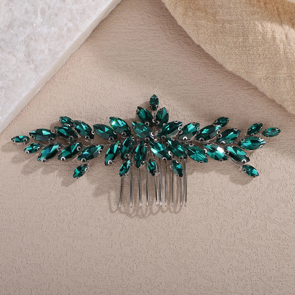 Hemasa  Rhinestone Bridal Hair Comb /Red Blue Headpiece for Women
