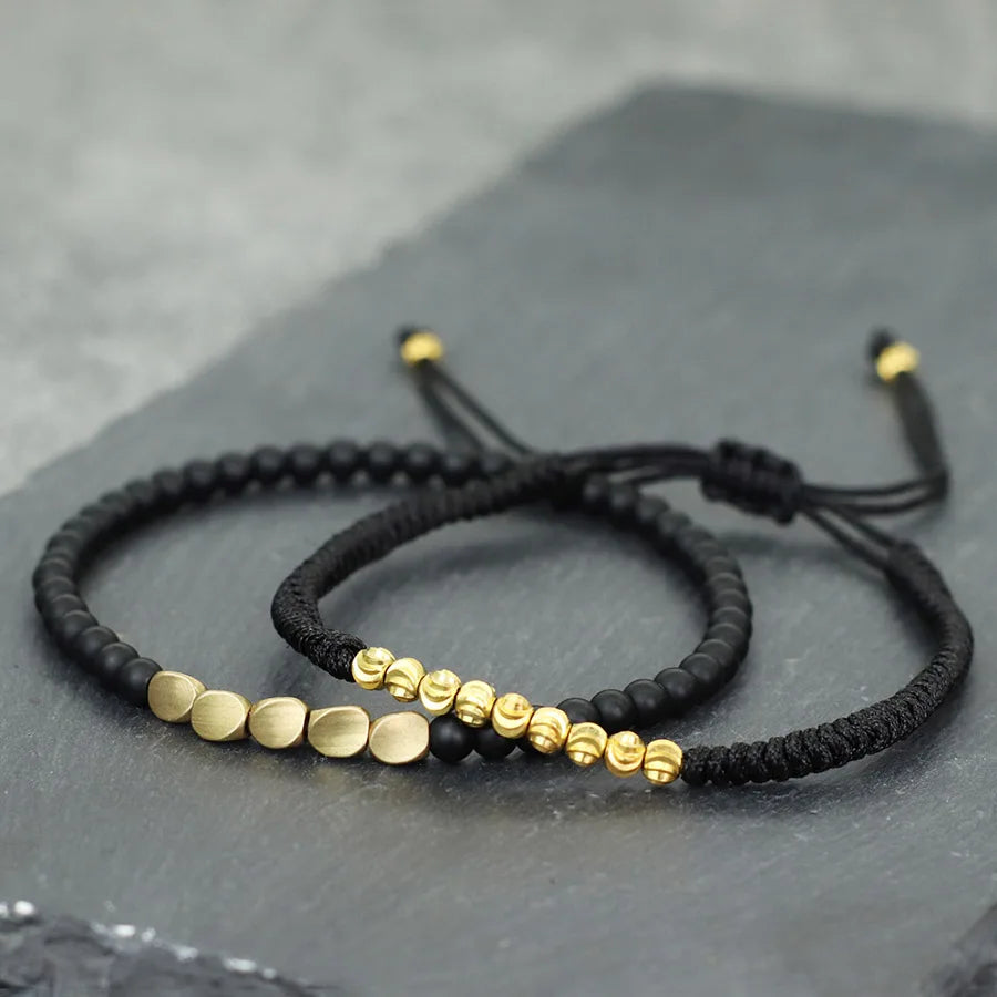 Fashion Men Bracelet Set Lucky Black Red String Braslet Handmade Irregular Gold Color Beads Charm Braclet Yoga Meditation Joias