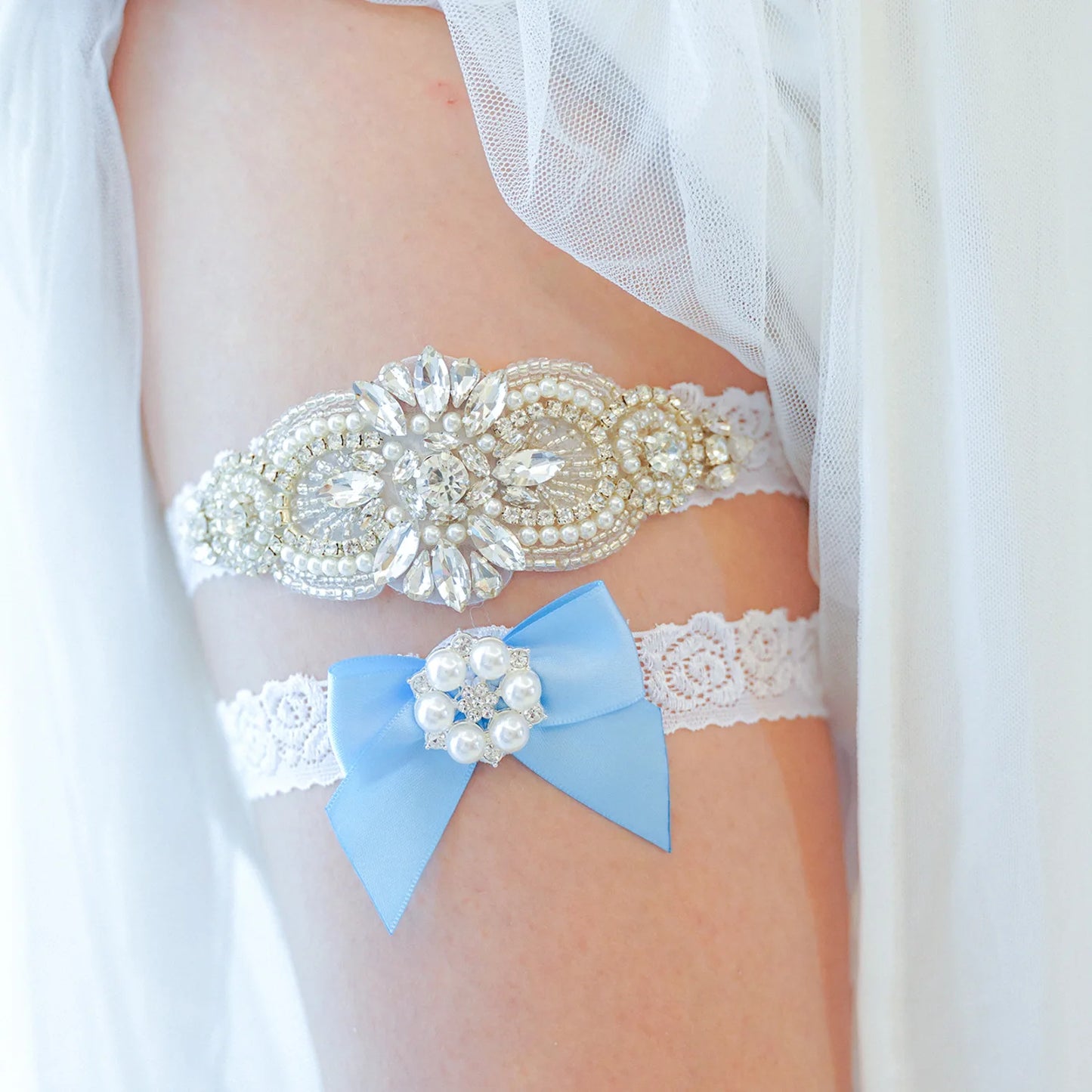 Lace Leg Wedding Bridal Garters Bride Silver Rhinestones Pearls Women Thigh Decoration Ring
