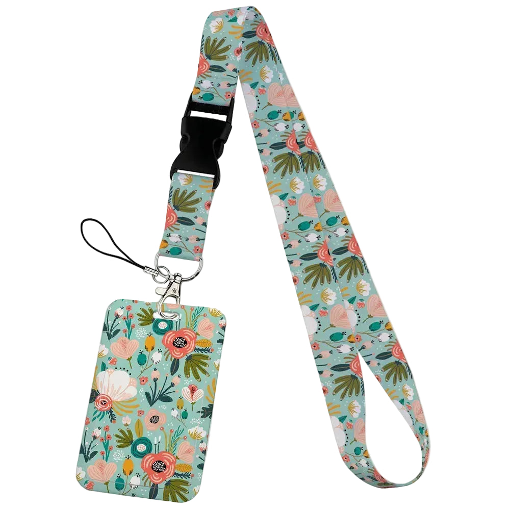 Tejesa  Flower design Lanyard Business Credit Card Holder/ Neck Strap Keychain Hang Rope ID Badge Holder