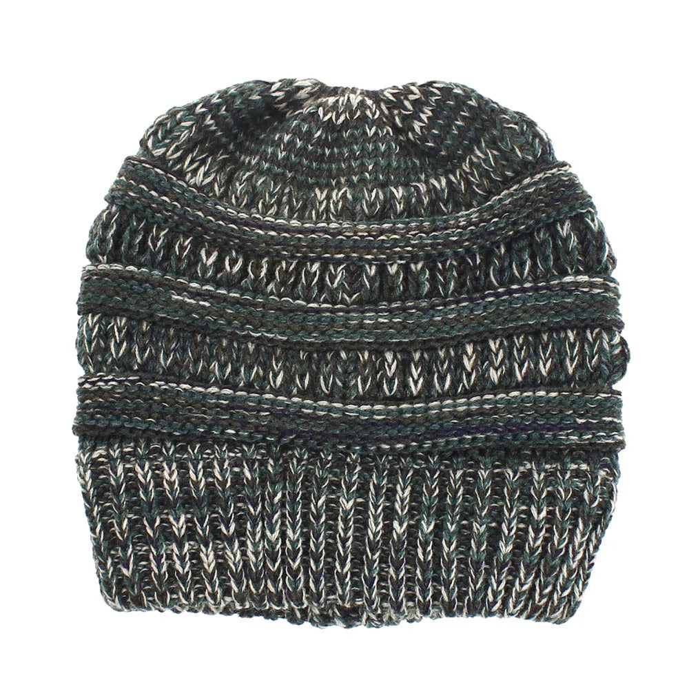 Tejesa Mixed color knitted woolen hat, women's ponytail hat, warm hat, toe cover, ear protection hat, hot selling