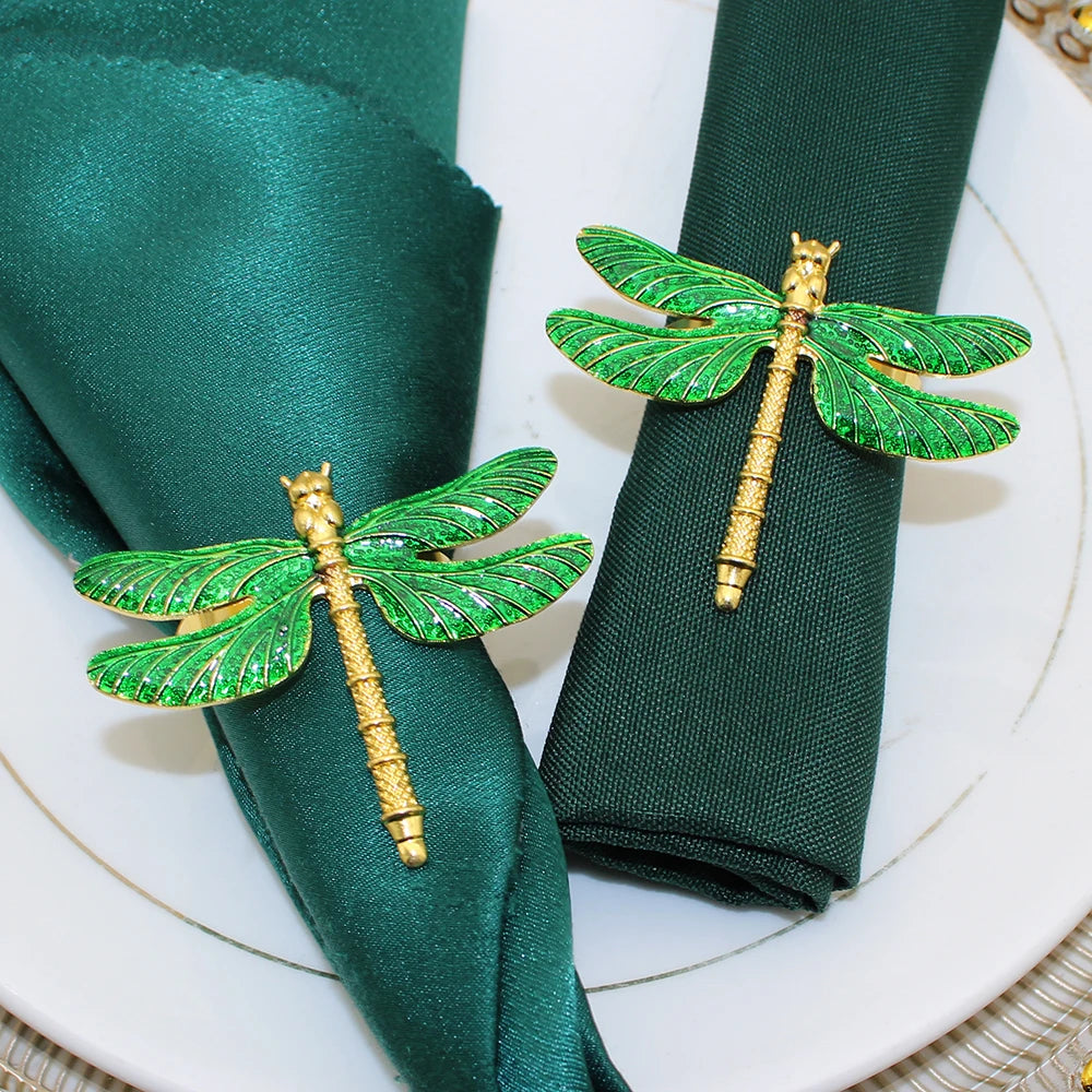 Hemasa 6Pcs Silver Napkin Rings/ Metal Dragonfly Napkin Holders for Table Decor