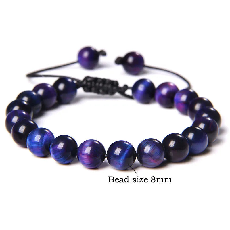 Hemasa Cool Royal Blue Tiger Eye Bracelets Natural Stone Tiger Eye Beaded Bracelets Pulsera Hombre Men Adjustable Woven Rope Bracelets