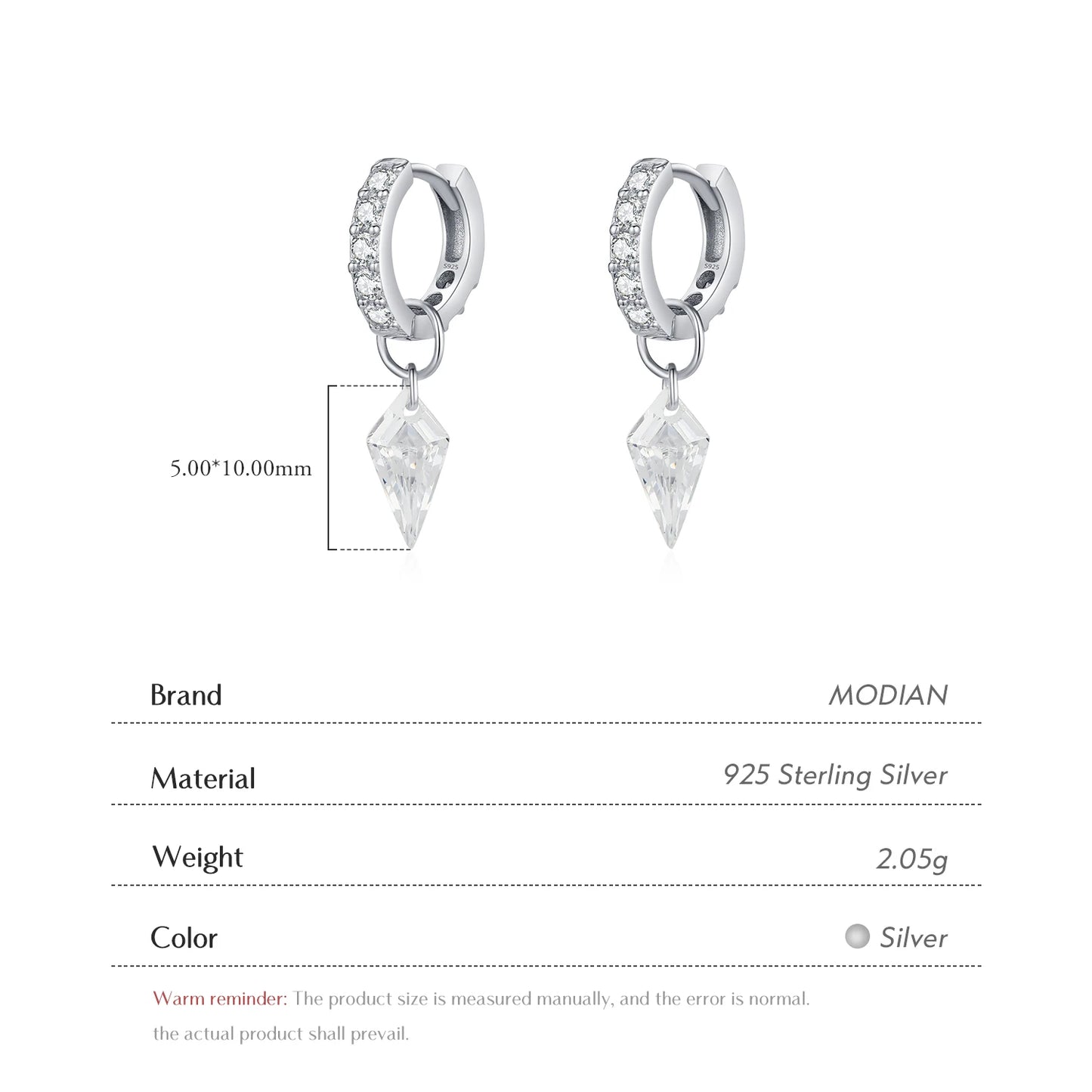MODIAN 925 Sterling Silver Rhombic Sparkling CZ Hoop Earrings For Women Platinum Plated Trendy Hypoallergenic Fine Jewelry