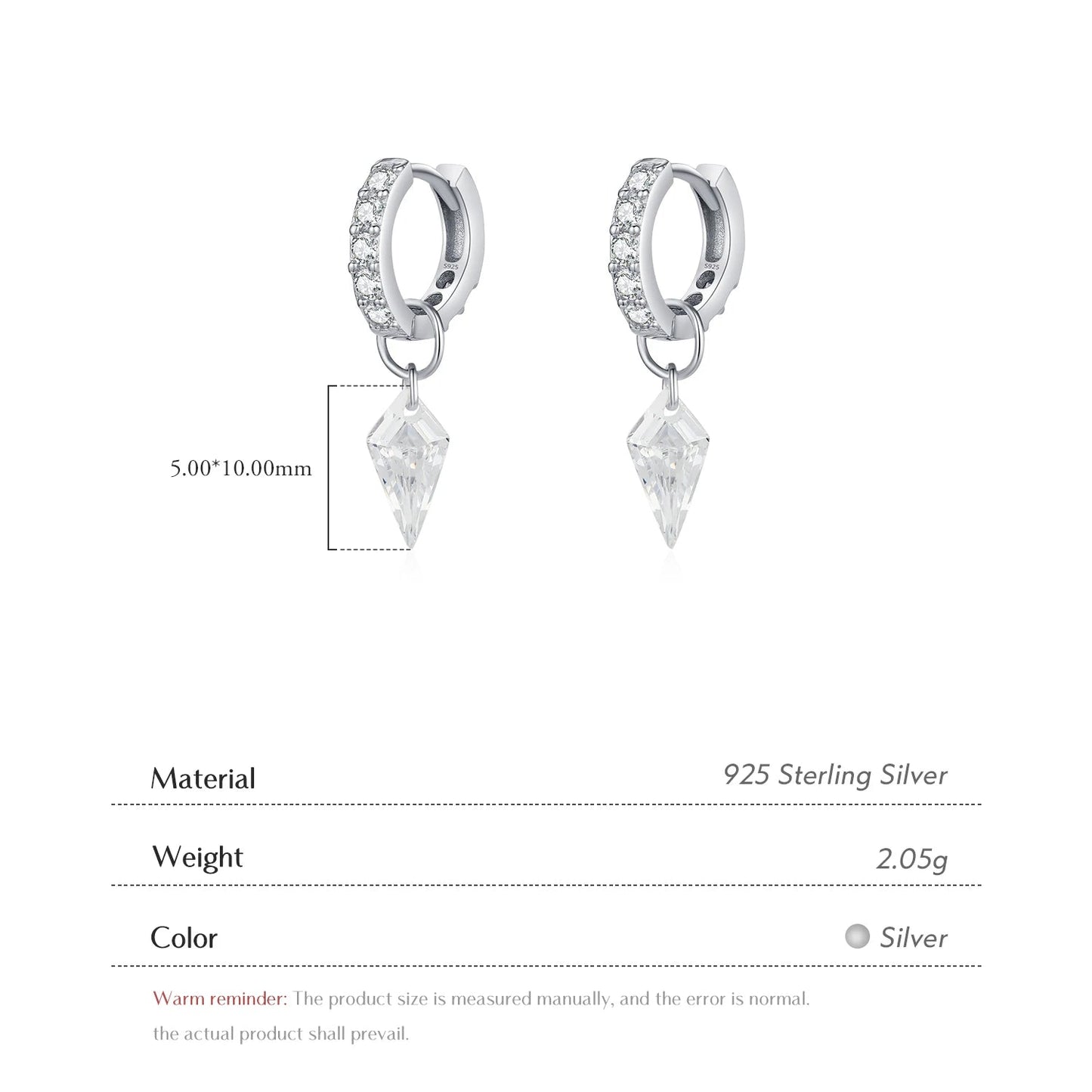 Tejesa 925 Sterling Silver Rhombic Sparkling CZ Hoop Earrings For Women