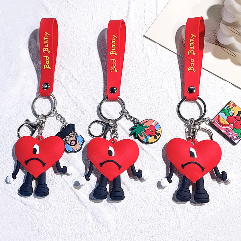 Tejesa Bad Bunny Red Heart Bad Bunny Key chain /Cartoon Silicone Love Doll Delicate Bag Gift Pendant