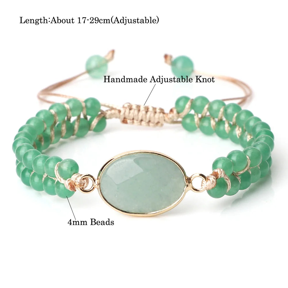 Bohemian Natural Gem Stone Bracelets For Women Handmade Adjustable Natural Stone Beads Charm Pendant Bracelets Quartz Wristband