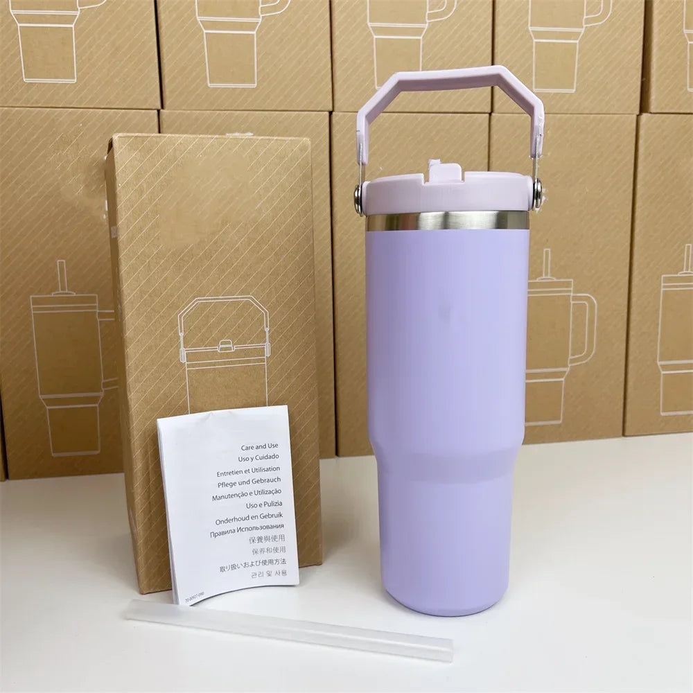 For Stanley 30oz Tumbler With Handle Leopard Tumbler With Straw Lids Stainless Steel Coffee Termos Cup Car Mugs Vacuum Cup