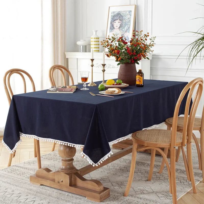 Cotton Fabric Tablecloth Tassels Stitching Washable Table Cloth for Wedding Party Dining Banquet Decoration Luxuriou Table Cover