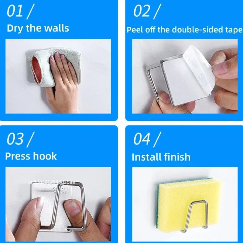 Hemasa  1/3/6pcs Stainless Steel Sink Sponge Rack For Sponge Steel Wire Ball Draining Paste The Inner Wall Of The Sink Kitchen Supplies