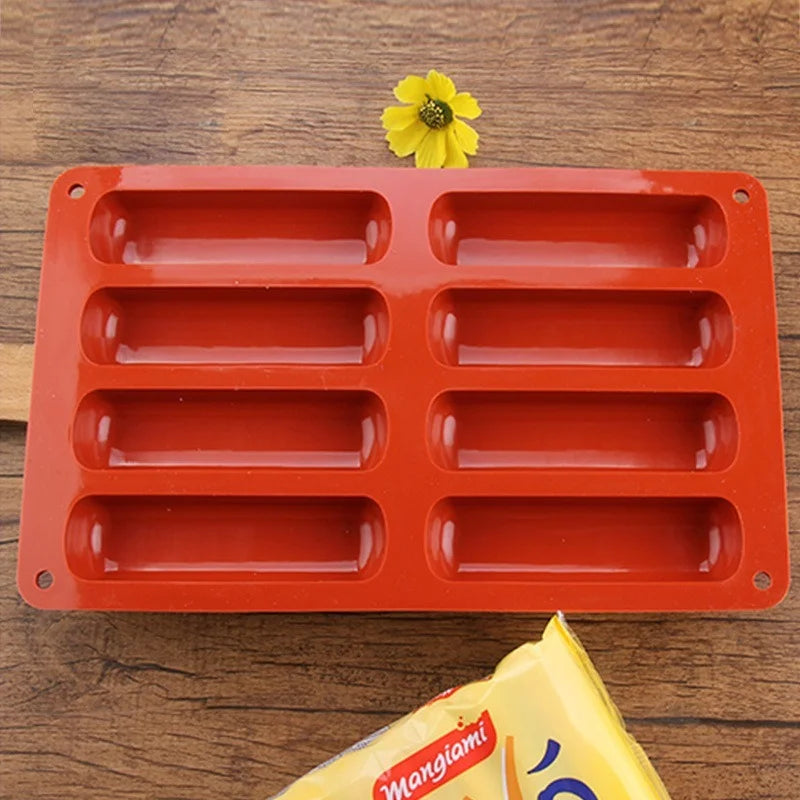 Tejesa 8 Cavity Silicone Cake Mold 3D Long Strip Silione Molds Mousse Cake Silicone Baking Molds French Dessert Chocolate Mold Bakeware