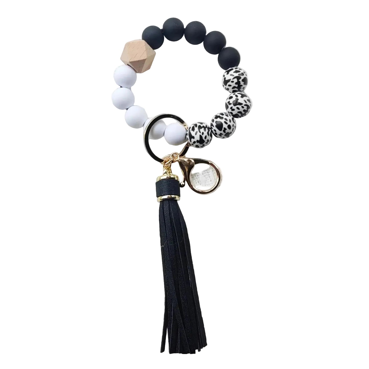 Hemasa Leopard Print Silicone Beads Bracelet Keychain Women's Beaded Bracelet Tassel Pendant Fashion Jewelry Accessory