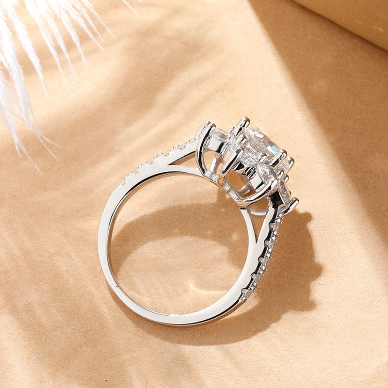 Hemasa  1/2CT Moissanite Ring S925 Silver Plated 18k Gold Women Sunflower Rings Gifts Wedding Engagement Fine Jewelry Certificate