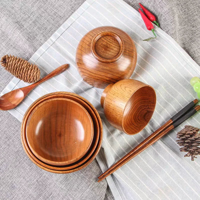 Hemasa Japanese Wooden Bowls Children Baby Adults Small Soup Bowls Solid Wood Salad Bowls
