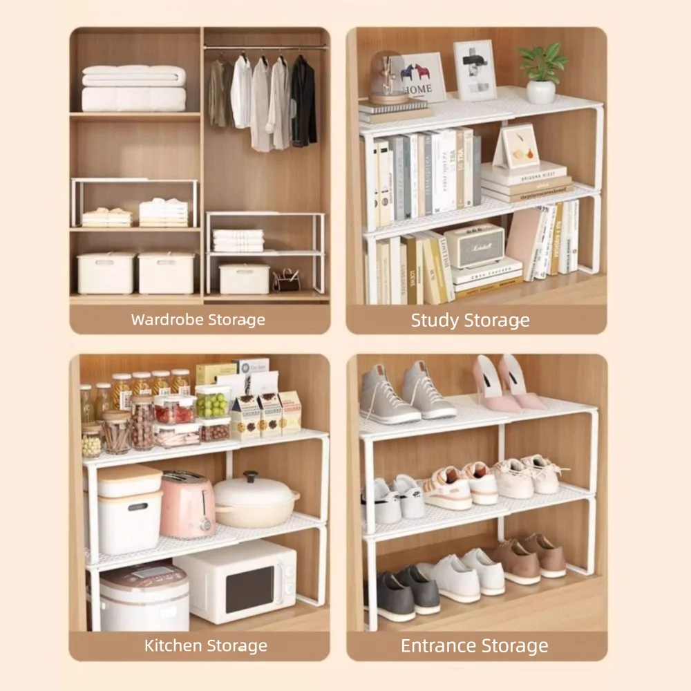 DIY Metal Closet Shelf Adjustable   Wardrobe Organizer Expandable Retractable Stackable Shelves Bathroom