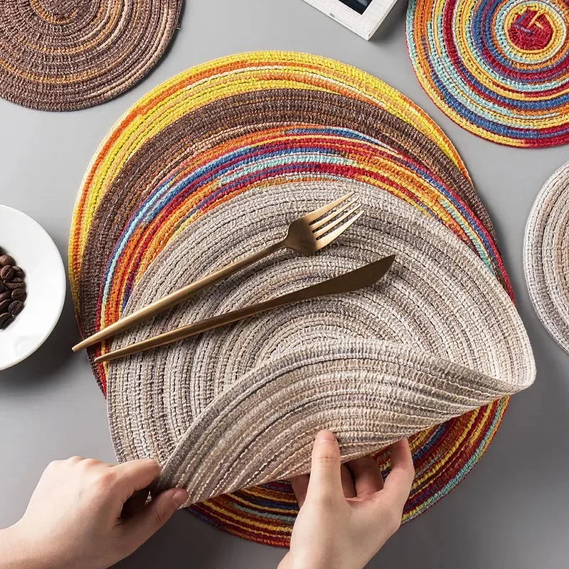 Hemasa   Woven Vinyl  Round Placemat  For  Table Non-Slip Kitchen /Tableware/ Drink Cup Coaster