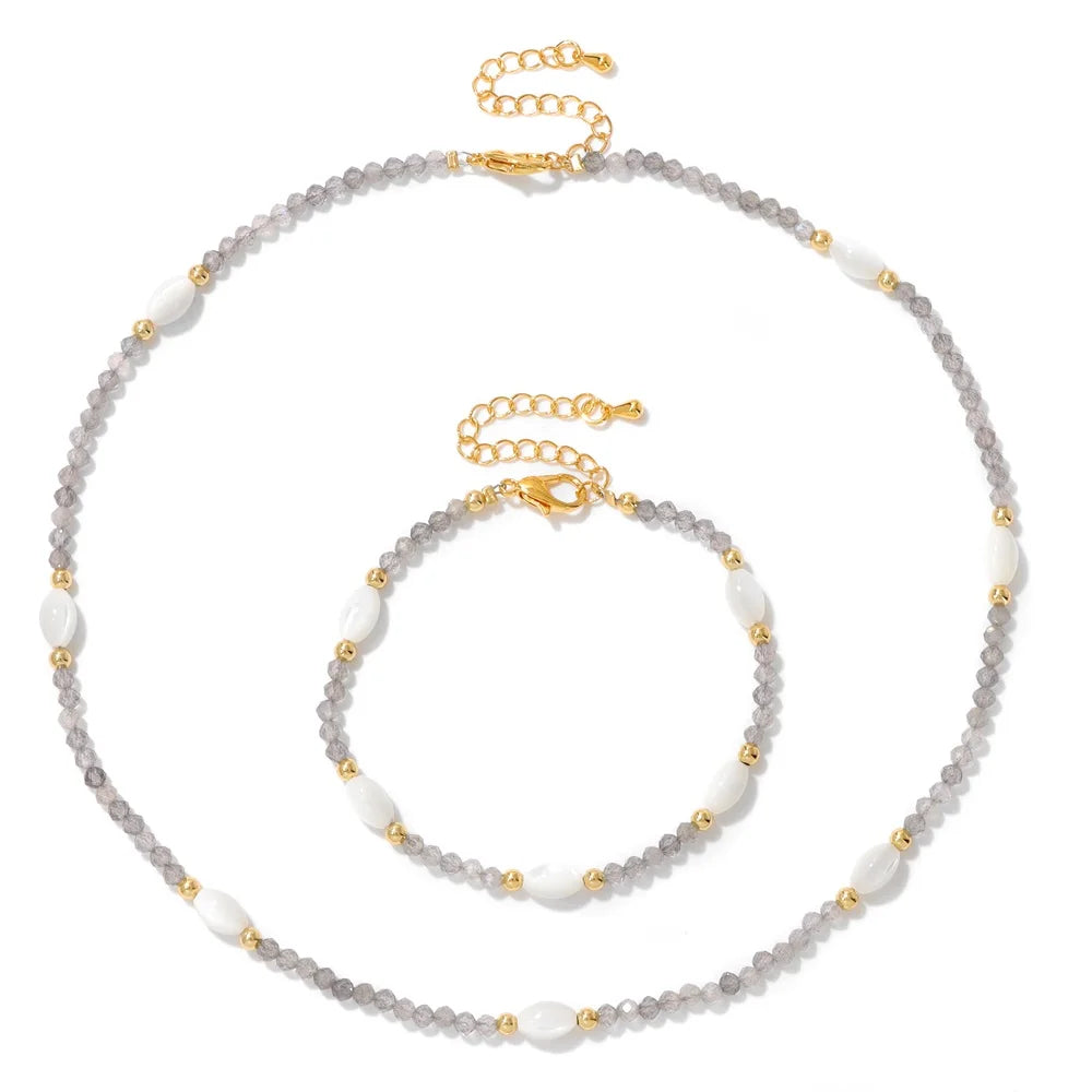 Fashion Natural Freshwater Pearl Necklace 3mm lapis lazuli Amethysts Quartzs Crystal Choker Bracelets Set Jewelry Women Gift