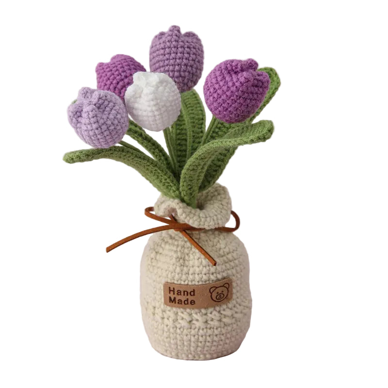 Hemasa Tulips Crochet Flowers with Kintted Potted Sunflowers /Handwoven Plant