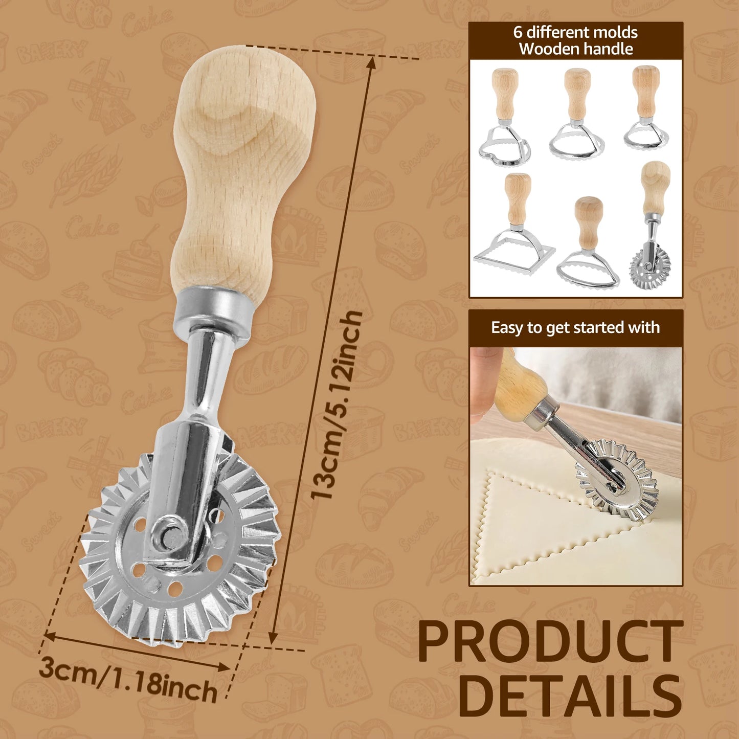 Tejesa 6Pcs Ravioli Maker Set Ravioli Cutter Pastry Press Mold Dumpling Lace Ravioli Maker Raviol Stamp Cookie Mold Kitchen Baking Tool
