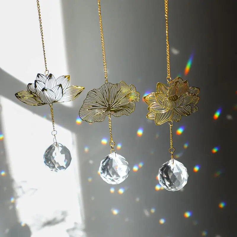 3-piece sunflower leaf pendant, crystal prism, window hanging, sun capture device, rainbow maker, home garden, rearview mirror d