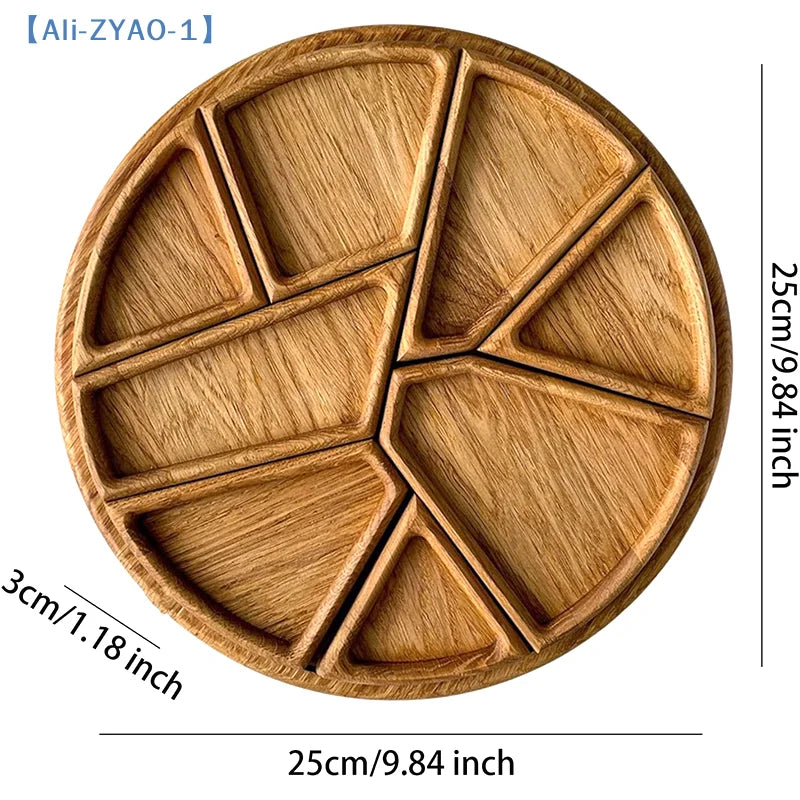 Tejesa  Divided Wood Serving Tray Snack Dessert Platter Fruit Appetizer Serving Plate Serving Platter Round