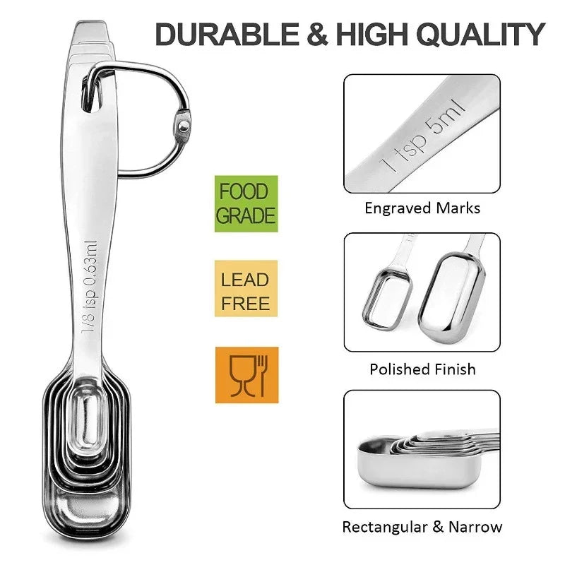 Tejesa 6Pcs Stainless Steel Measuring Spoon Set /Coffee Sugar Tea Spice Measuring Scoop Set With Scale For Kitchen Baking Measuring Tool