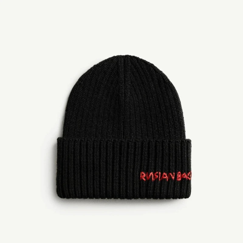 Unisex Thick Warm Wool Embroidered Knit Beanie Hat Soft Cozy Winter Cap for Women Cold Weather