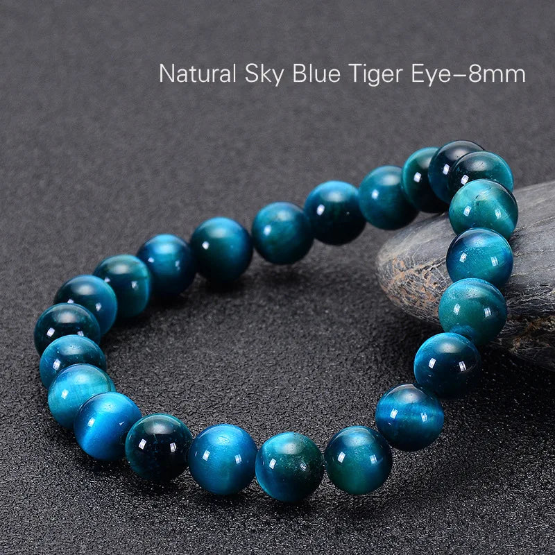 Hemasa Blue Natural Stone Cat Eye Beads Stretch Bracelet For Women