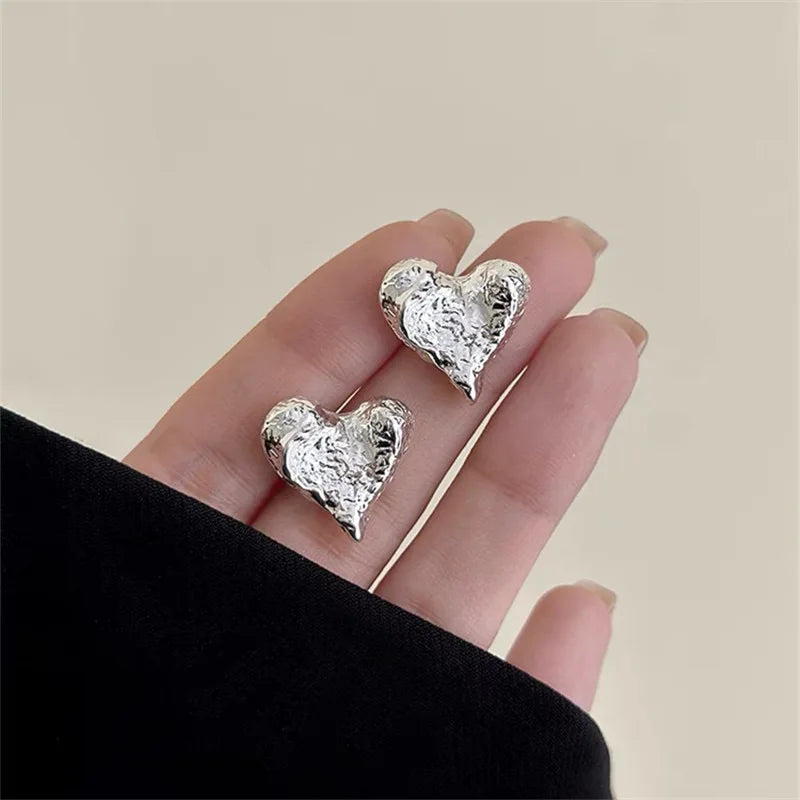 Korean Style Simple Cold Style Unique Design Sense Of Texture Irregular Heart Temperament Earrings