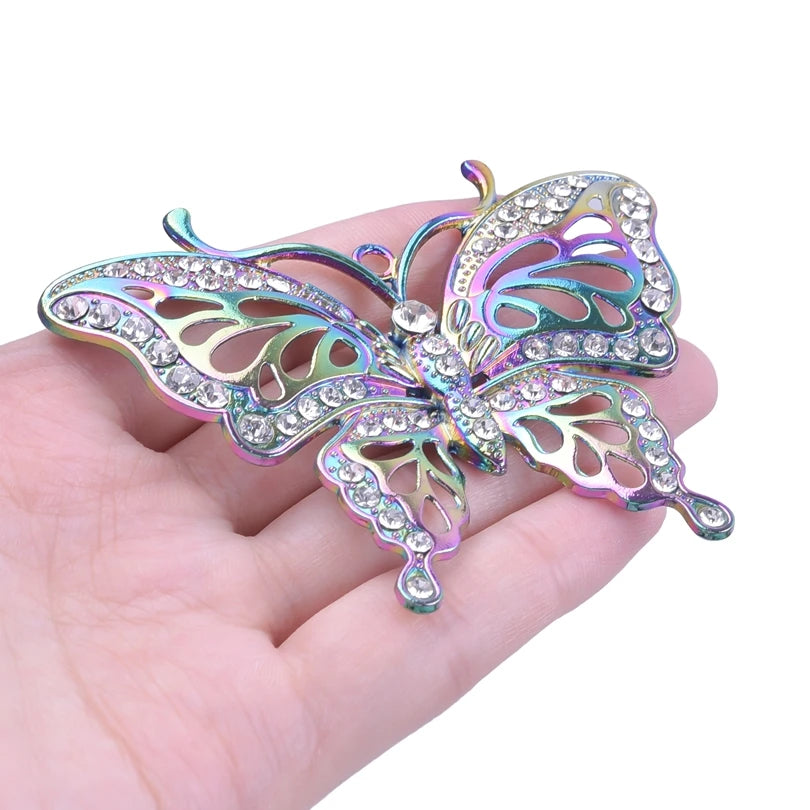 Vintage Butterfly Rhinestone Necklace for Women Rainbow Charms Collar Choker Alloy Pendant 50cm Stainless Steel Chains Jewelry