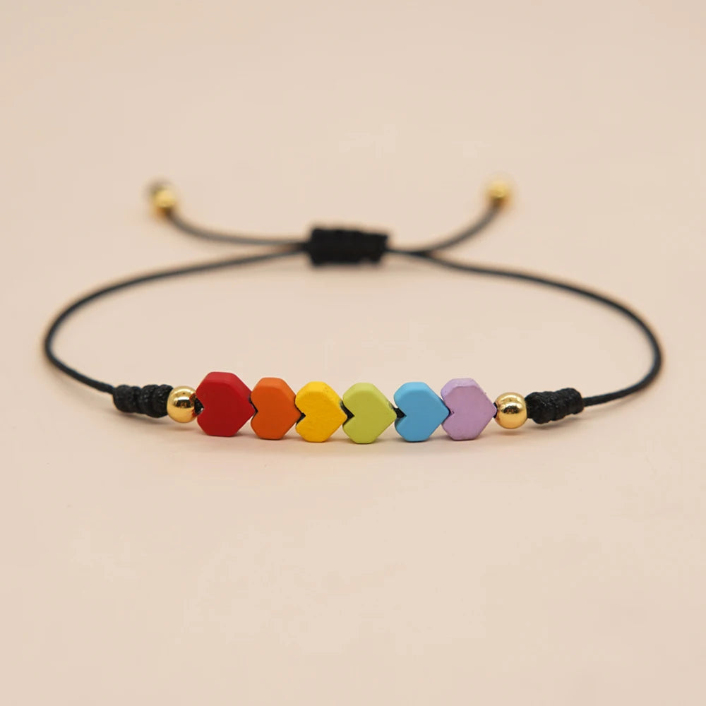 Tejesa Hematite Rainbow Beaded Heart Charm Bracelet For Women