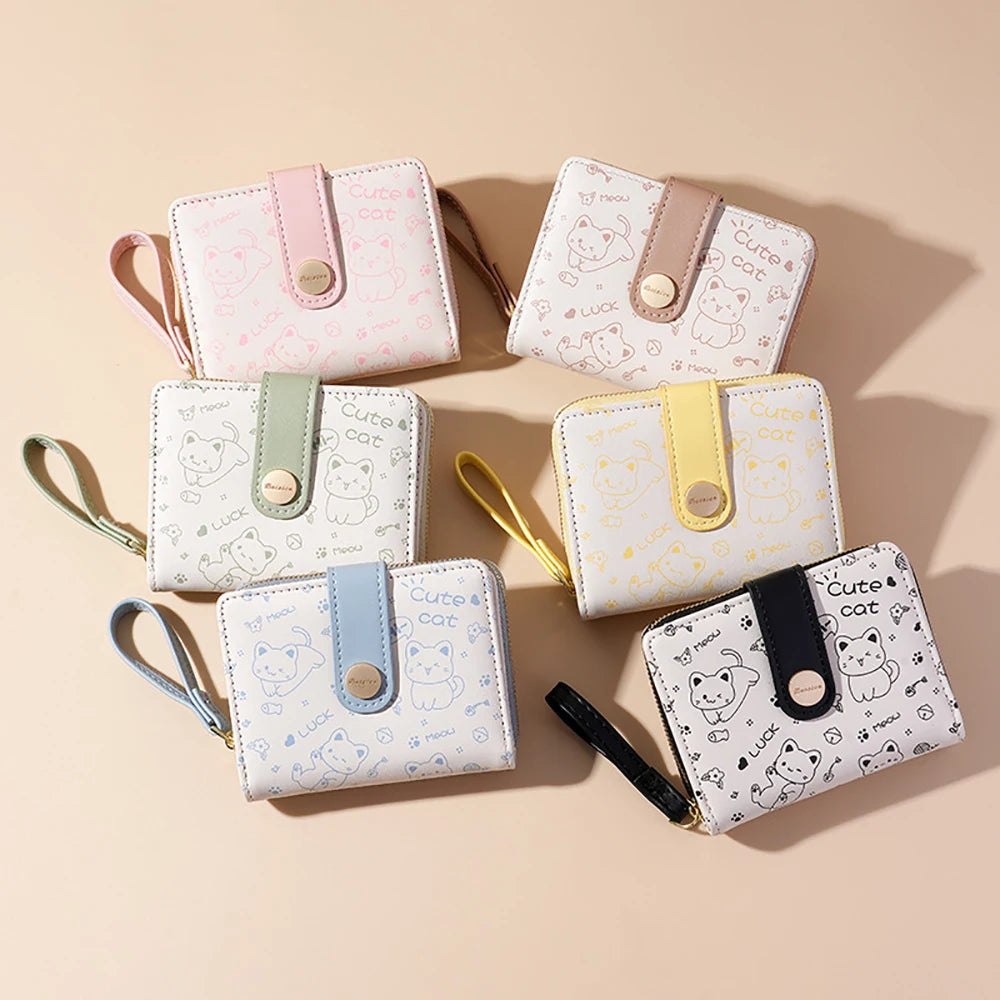 Cat Wallets Fashion Cute Cartoons Luxury Women'S Small Wallet Leather Short Card Hold Package Female Wallet Coin Purse For Women