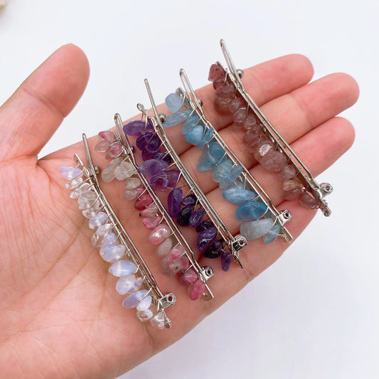 Natural Amethyst Gravel Crystal Hair Clips For Women Girl Rose Quartz Stone Hairpin Bridal Barrettes Headwear Home Decor