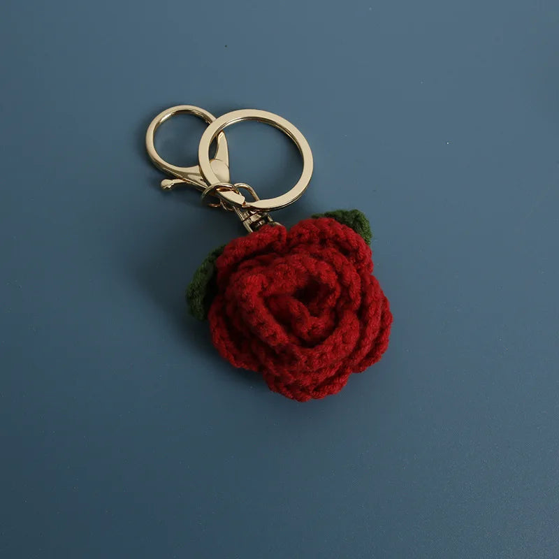 Hemasa Crochet Flower Pendant /Cute Handwoven Flower Keychains/ Knitted Flowers Bag Decor Gift Lovely Key Ring