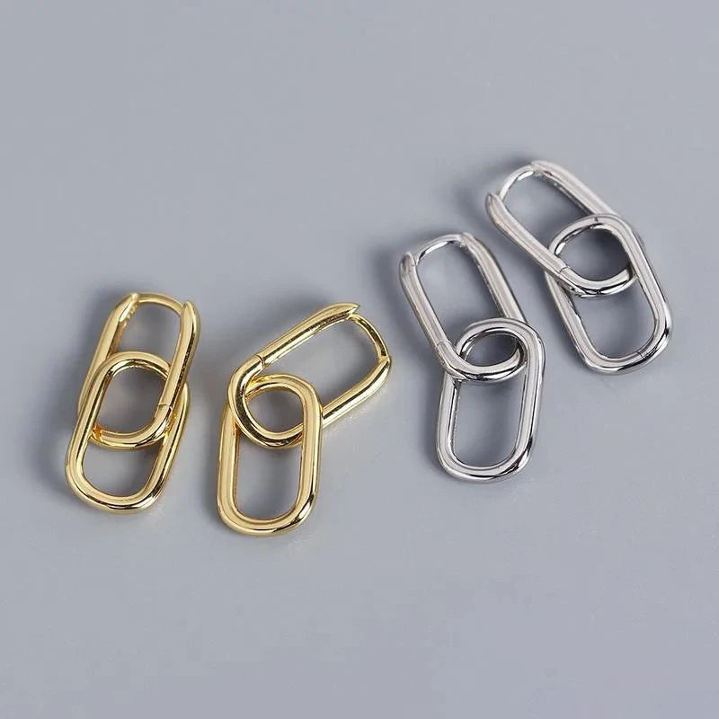 New 925 Sterling Silver Geometric Oval Hoop Earrings for Women Simple Metal Style Detachable Earrings for Women Jewelry Gifts